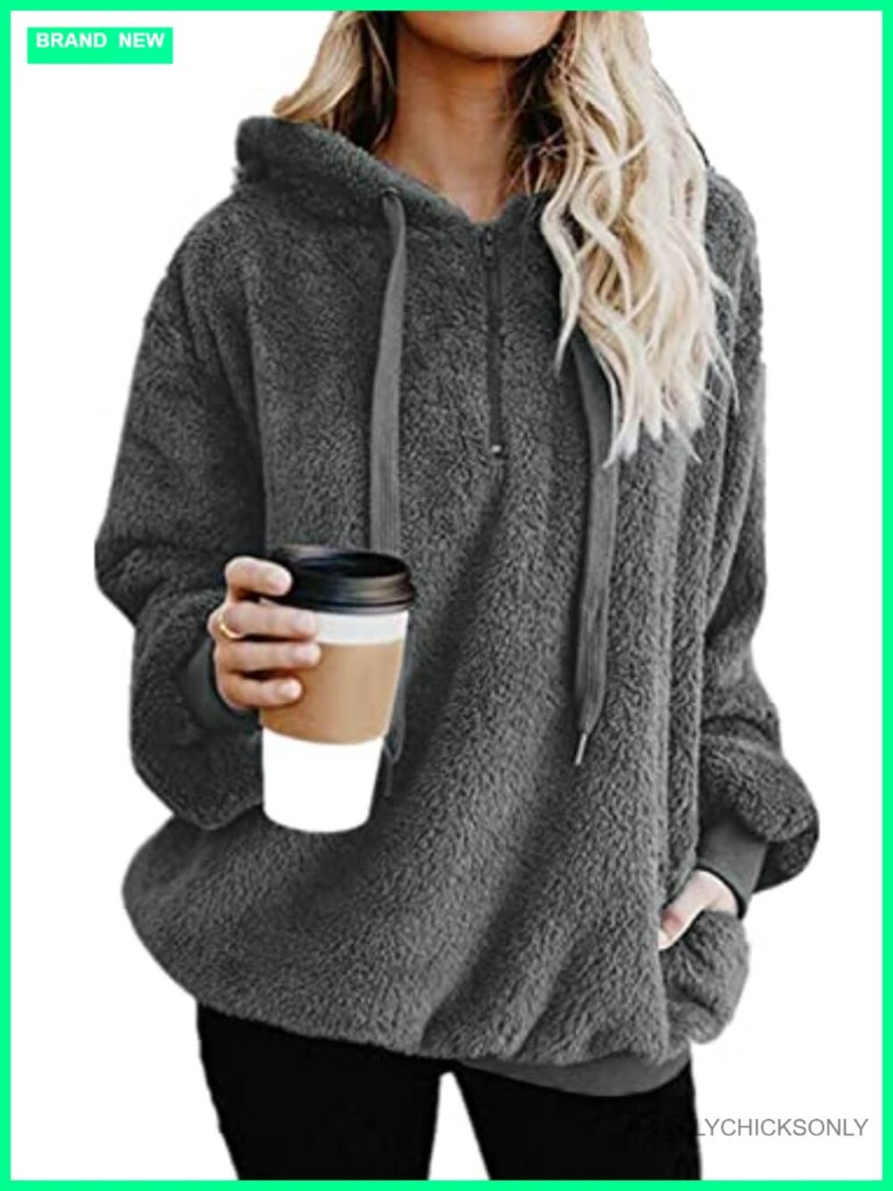 Womens Oversized Sherpa Fleece Pullover Half Zip Hoodie Jacket